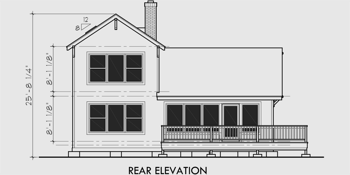 House rear elevation view for 10002 Tiny house plans, 2 bedroom house plans, small house plans, 10002