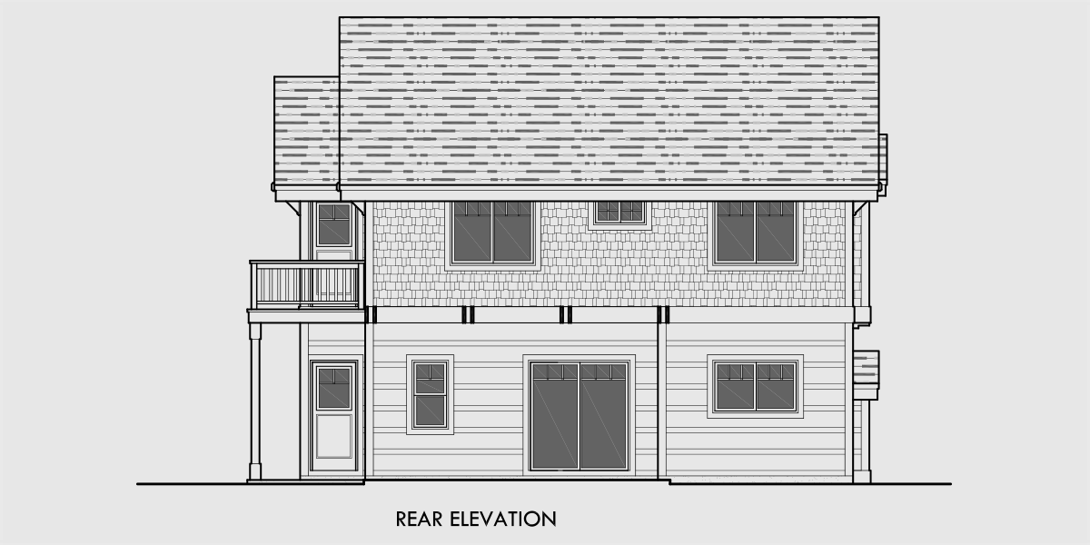 House rear elevation view for 10111 Craftsman house plan for sloping lots