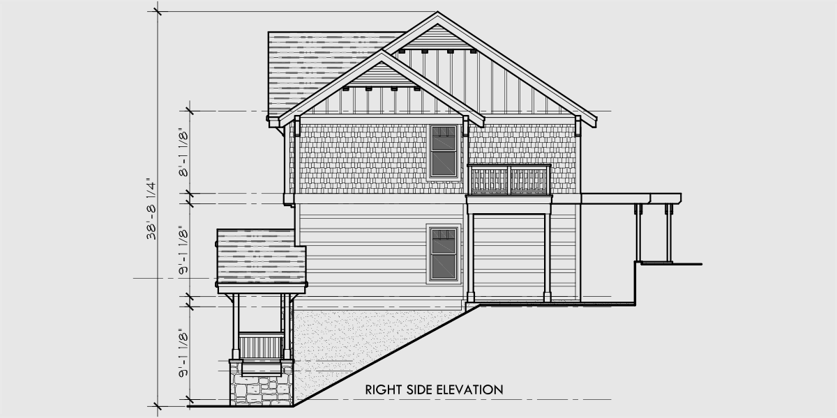 House front drawing elevation view for 10111 Craftsman house plan for sloping lots
