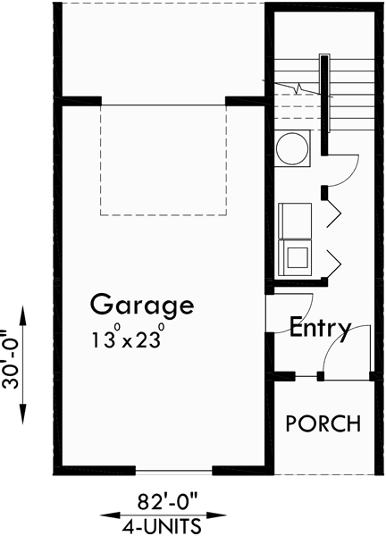 Lower Floor Plan for F-559 Quadplex house plans, multi family house plans, F-559