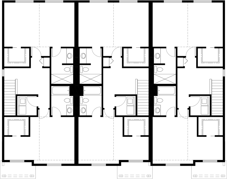 Upper Floor Plan 2 for Triplex House Plans, Craftsman Exterior, Townhouse Plans, T-407