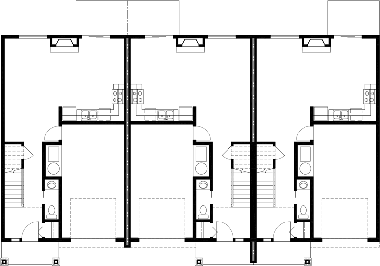 Main Floor Plan 2 for T-397 Triplex House Plans, 3 Bedroom House Plan, 22' Wide House Plan, T-397