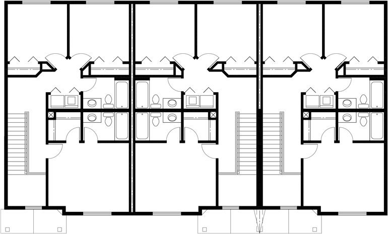 Upper Floor Plan 2 for Triplex House Plans, 3 Bedroom House Plan, 22' Wide House Plan, T-397