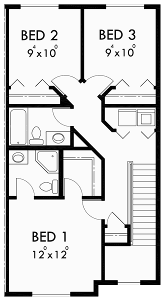Upper Floor Plan for D-532 Duplex House Plan, D-532, Duplex  Plans with Garage