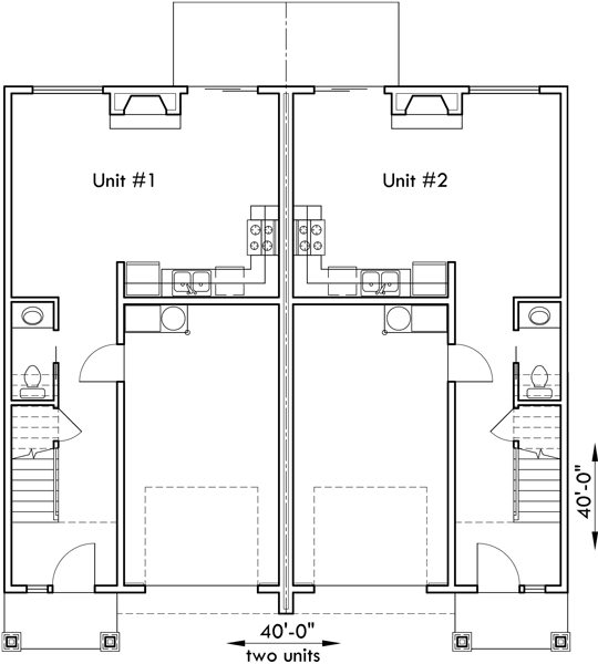 Main Floor Plan 2 for D-532 Duplex House Plan, D-532, Duplex  Plans with Garage