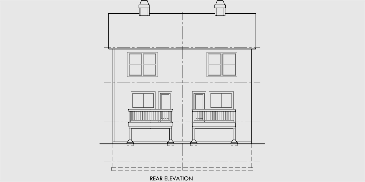 House front drawing elevation view for D-394 Three story duplex house plans, Victorian duplex house plans, duplex house plans with garage, narrow duplex plans, D-394