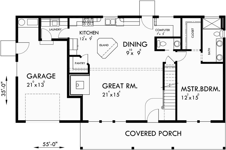 Main Floor Plan for 10107 Farmhouse plans, 1.5 story house plans, county house plans, master on the main house plans, 10107