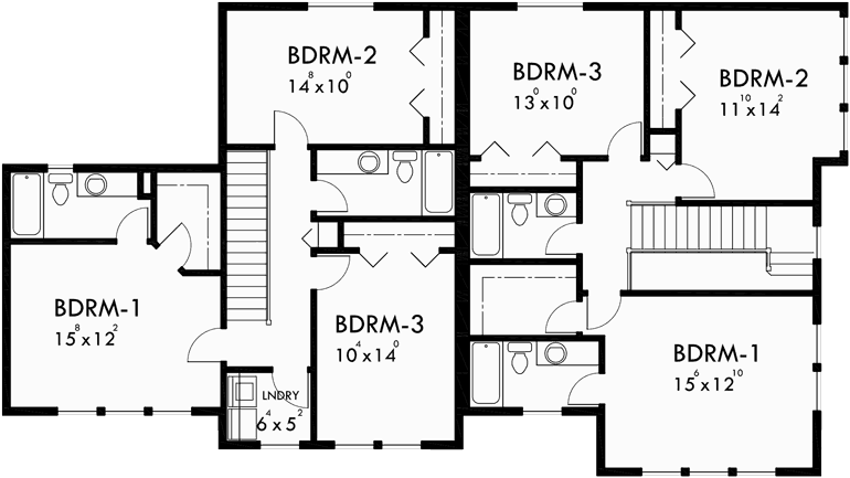 Upper Floor Plan for D-548 Duplex house plans, corner lot duplex house plans, duplex house plans with garage, 3 bedroom duplex house plans, D-548