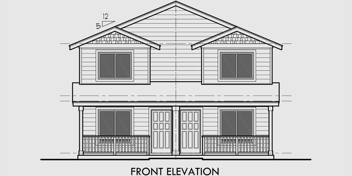House rear elevation view for D-549 Duplex house plans, two story duplex house plans, affordable duplex house plans, D-549