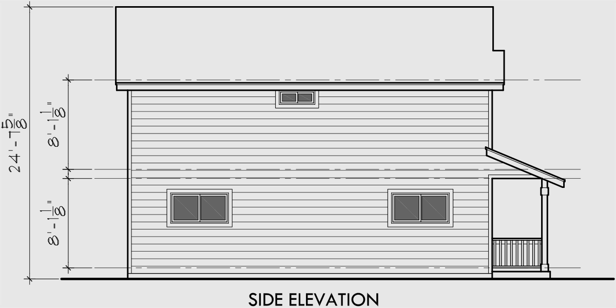 House front drawing elevation view for D-549 Duplex house plans, two story duplex house plans, affordable duplex house plans, D-549