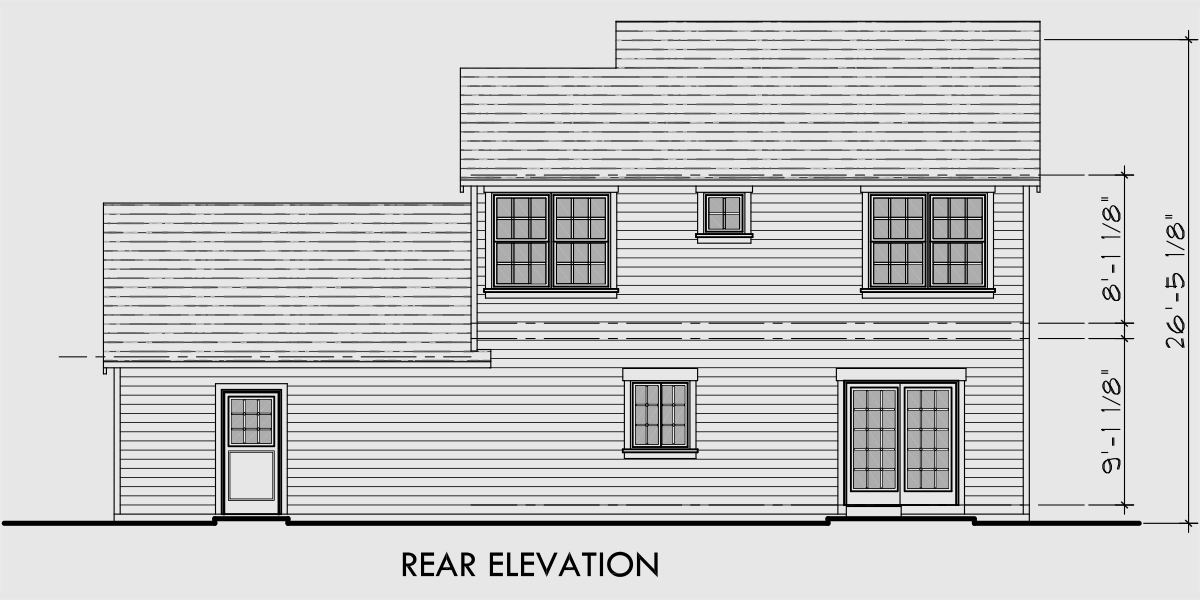 House front drawing elevation view for 10127 Two story house plans, 3  bedroom house plans, colonial house plans, 50 ft wide 24 ft deep