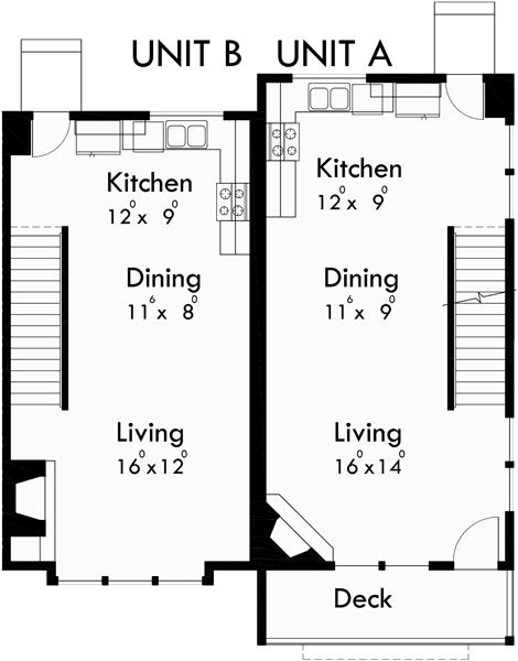 Main Floor Plan for FV-560 Modern style five unit row house w/ owners units