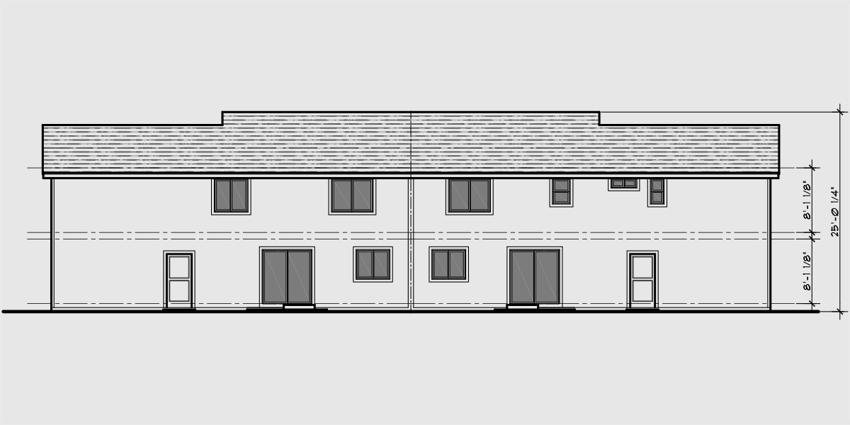 House side elevation view for D-545 Duplex house plans, duplex house plans with garages, D-545