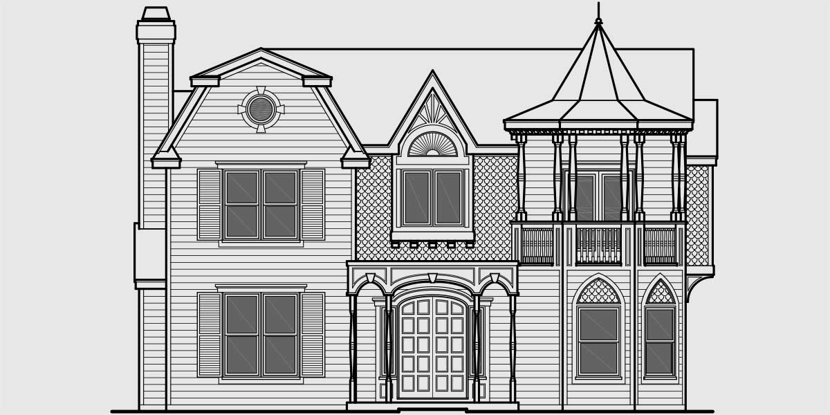 House front drawing elevation view for 10131 Unique Victorian Classic TV Munster House Plan