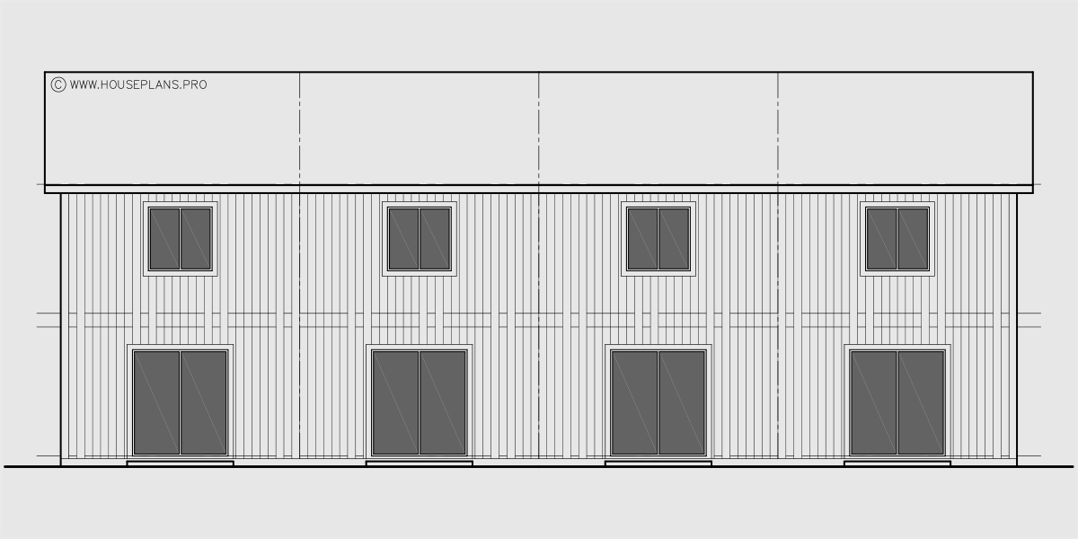 House side elevation view for F-552 4 plex plans, townhome plans, 15 ft wide house plans, narrow lot townhouse plans, F-552