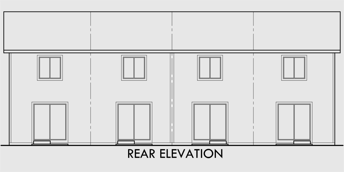 House front drawing elevation view for F-552 4 plex plans, townhome plans, 15 ft wide house plans, narrow lot townhouse plans, F-552