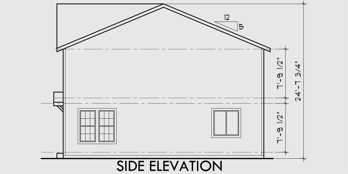 House side elevation view for F-552 4 plex plans, townhome plans, 15 ft wide house plans, narrow lot townhouse plans, F-552