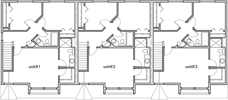 Upper Floor Plan 2 for Triplex house plans, 3 bedroom townhouse plans, 25 ft wide house plans, narrow house plans, 3 story townhouse plans