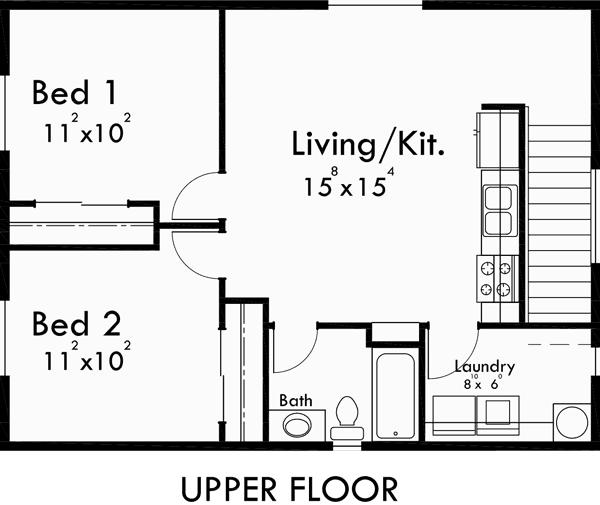 Upper Floor Plan for 10143 Carriage Garage Plans, apartment over garage, ADU plans, 10143