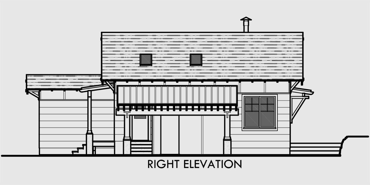 House side elevation view for 10145 House Plan Large Great Room open to the Kitchen with 5 ft Eating Bar Carport and Storage area