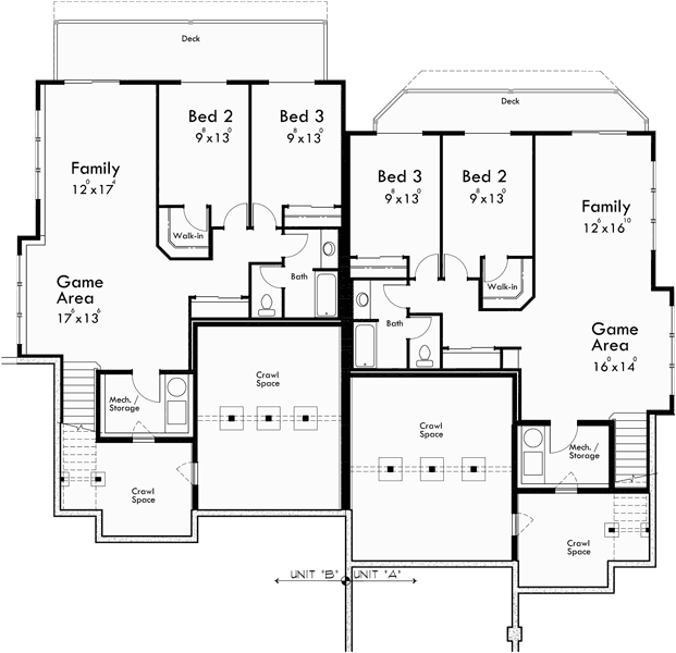 Basement Floor Plan for D-577 Craftsman duplex house plans, Luxury duplex house plans, Master bedroom on main floor, Sloping lot house plans