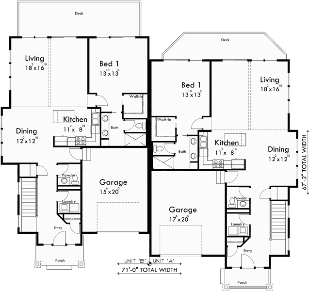 Main Floor Plan for D-577 Craftsman duplex house plans, Luxury duplex house plans, Master bedroom on main floor, Sloping lot house plans