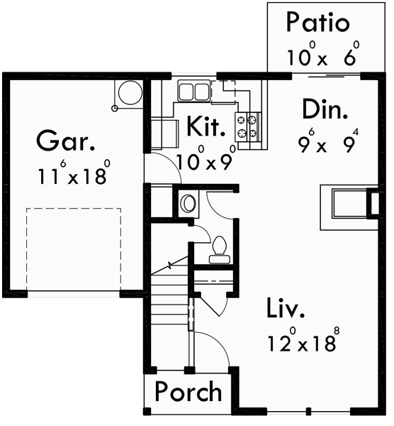 Main Floor Plan for T-396 Triplex  house plans, triplex plans with garage, townhouse plans, T-396