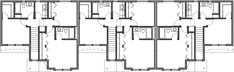 Upper Floor Plan 2 for Triplex  house plans, triplex plans with garage, townhouse plans, T-396
