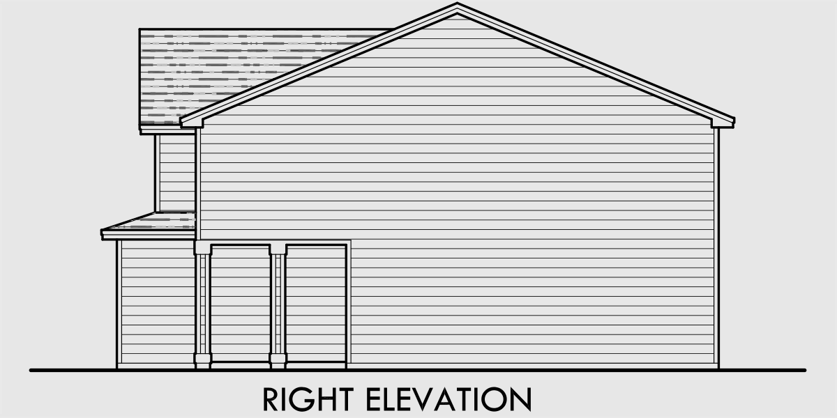 House rear elevation view for T-398 Triplex house plans, 3 bedroom townhouse plans, triplex plans with garage, 22 ft wide house plans, T-398