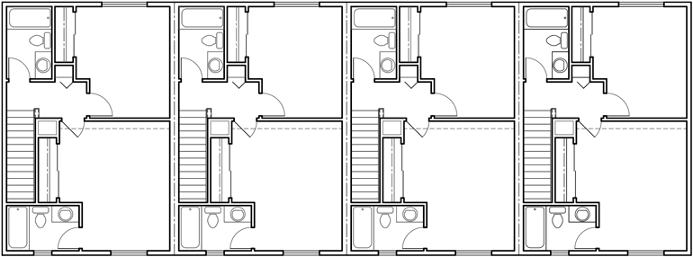 Upper Floor Plan 2 for 4 plex plans, narrow townhouse plans, 4 plex plans with garage, 2 bedroom 4 plex plans, F-562