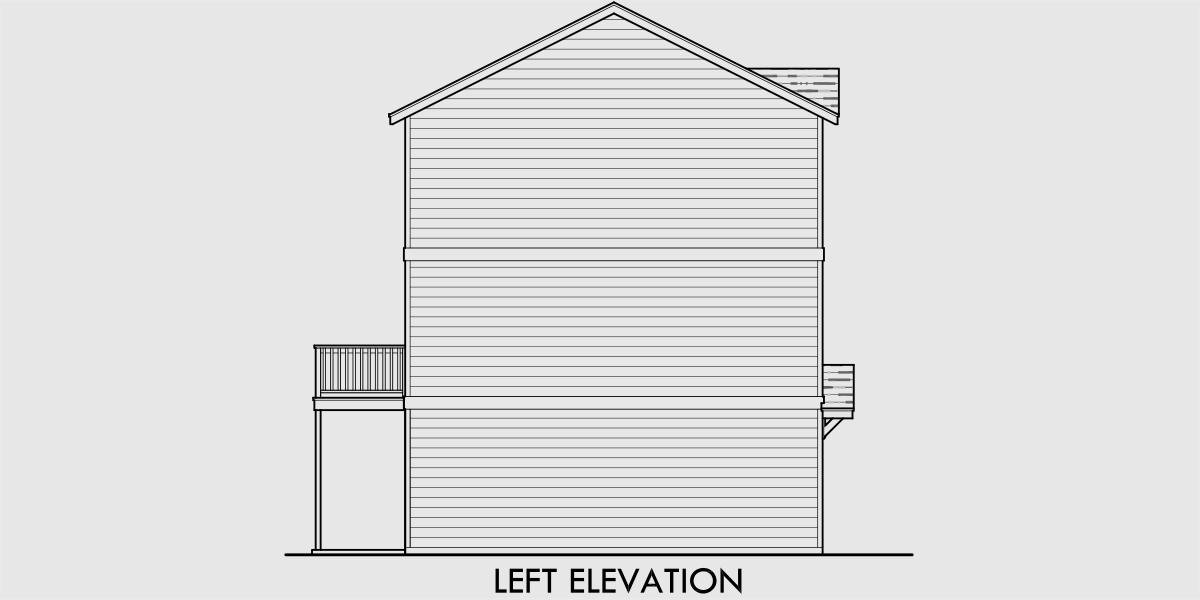 House side elevation view for F-562 4 plex plans, narrow townhouse plans, 4 plex plans with garage, 2 bedroom 4 plex plans, F-562