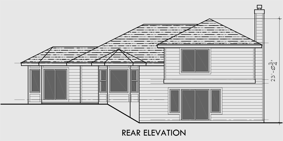 House side elevation view for 7117 Split level house plans, house plans for sloping lots, 3 bedroom house plans