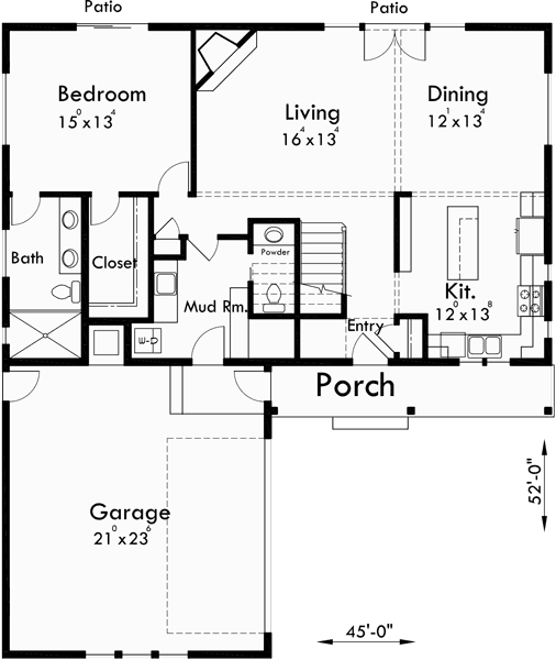 Main Floor Plan for 10134 House plans, master on the main house plans, bungalow house plans, Hood River house plans, 1.5 story house plans, 10134