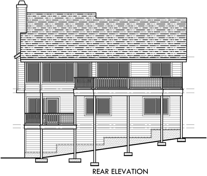 House side elevation view for 9640 Rear View House Plan w/ Daylight Basement