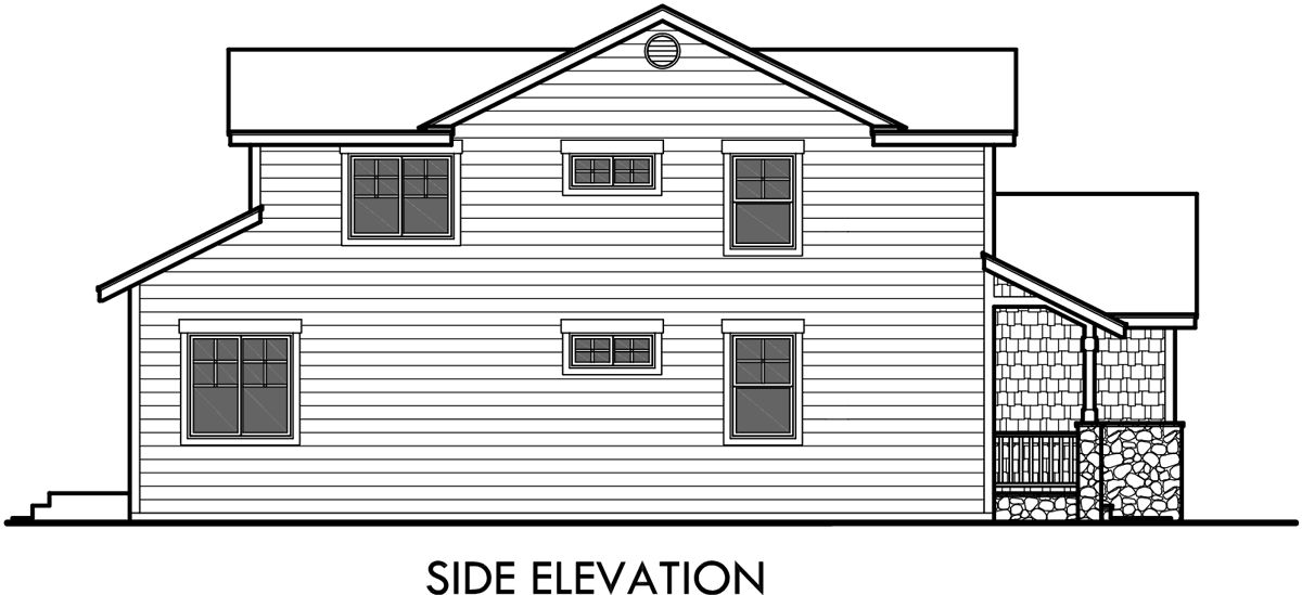 House side elevation view for 10144 House plans, master on the main house plans, 2 story house plans, traditional house plans, house plans with bonus room, 10144
