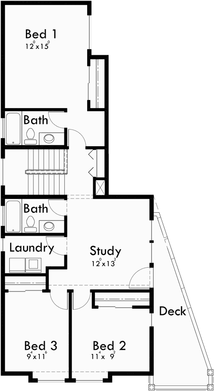 Upper Floor Plan for 10132 Unique Three Level House Plan