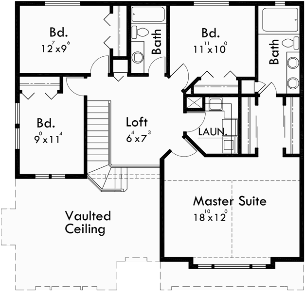Upper Floor Plan for 10012 House plans, 2 story house plans, 40 x 40 house plans, walkout basement house plans, 10012