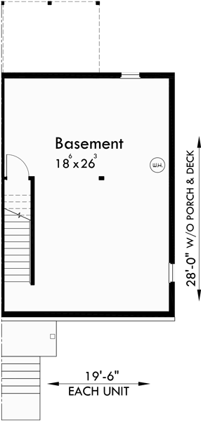 Lower Floor Plan for D-520 Duplex plans with basement, 3 bedroom duplex house plans, small duplex house plans, affordable duplex plans, d-520