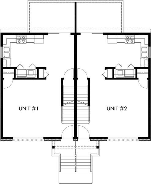 Main Floor Plan 2 for D-520 Duplex plans with basement, 3 bedroom duplex house plans, small duplex house plans, affordable duplex plans, d-520