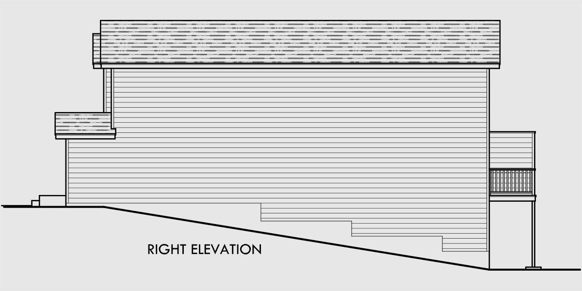 House rear elevation view for D-581 Duplex house plans with basement, 3 bedroom duplex house plans, narrow duplex plans, D-581