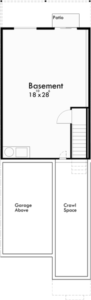 Lower Floor Plan for D-581 Duplex house plans with basement, 3 bedroom duplex house plans, narrow duplex plans, D-581