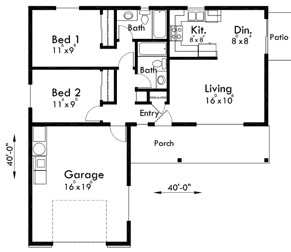 ADU Small House Plan 2 Bedroom 2 Bathroom 1 Car Garage