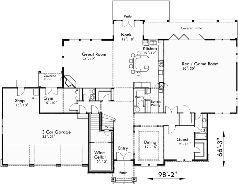 Main Floor Plan for 10113 Luxury House Plans, Craftsman house plans, 4 bedroom house plans