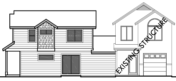 House front drawing elevation view for 10137 Duplex house plans, ADU house plans, Accessory Dwelling Unit plans, 800 sq. ft house plans, 10137