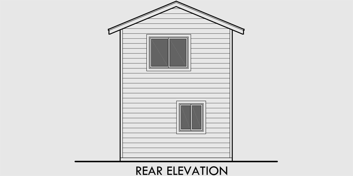 House front drawing elevation view for 10124 Narrow lot house plans, 2 bedroom house plans, 2 story house plans, small house plans, 1flr, 10124b