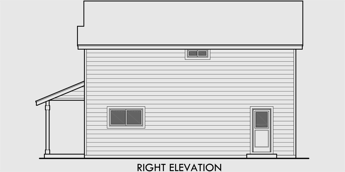 House rear elevation view for 10124 Narrow lot house plans, 2 bedroom house plans, 2 story house plans, small house plans, 1flr, 10124b