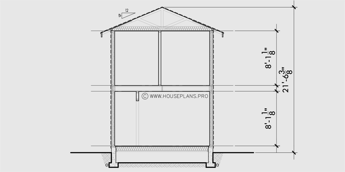 House rear elevation view for 10124 Narrow lot house plans, 2 bedroom house plans, 2 story house plans, small house plans, 1flr, 10124b