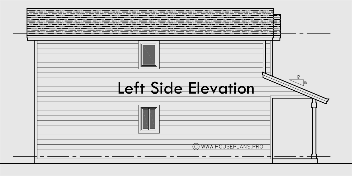 House rear elevation view for 10124 Narrow lot house plans, 2 bedroom house plans, 2 story house plans, small house plans, 1flr, 10124b