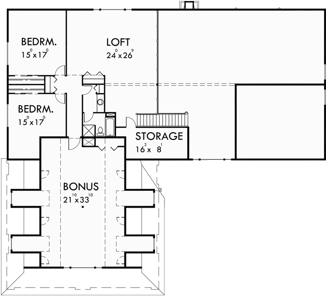 Upper Floor Plan for 10099 Farmhouse plans, A-frame house plans, country house plans, main floor master bedroom, 10099