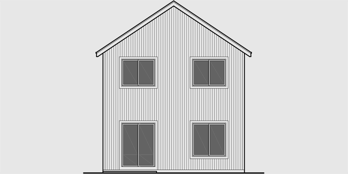 House front drawing elevation view for 10092 Narrow Lot House Plan, 22 ft wide house plans, 3 bedroom 2.5 bath house plans, 10092